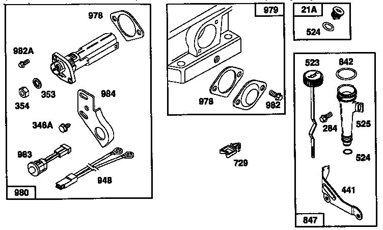 Oil Gard Switch Assembly Diagram and Parts List for 135200  Briggs and Stratton Engine